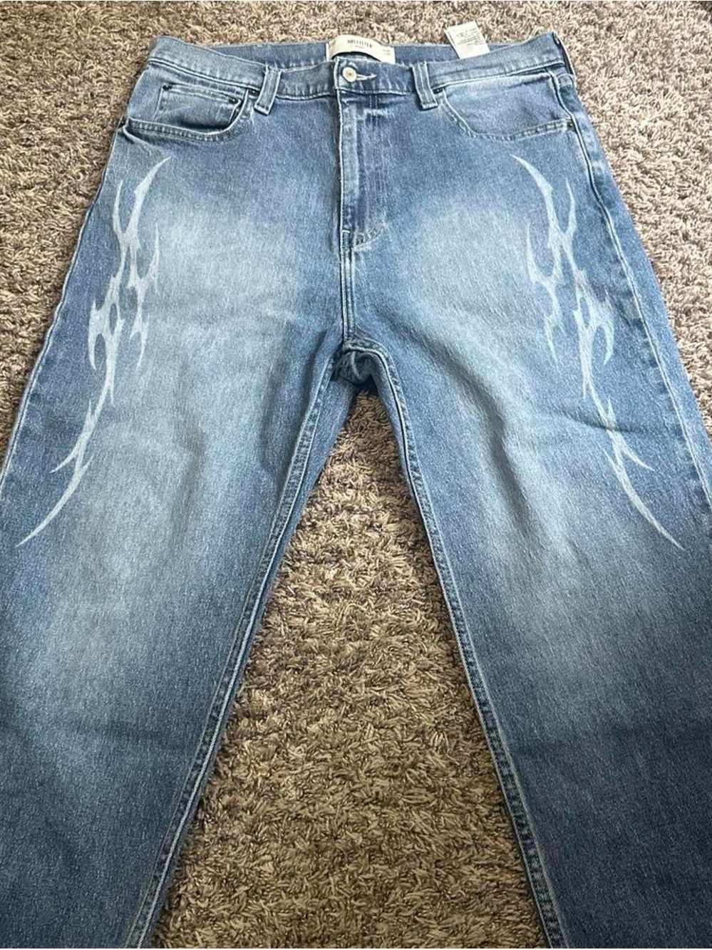 Hollister Light Blue Tribal-Print Slim Straight Jeans